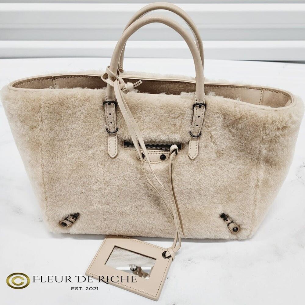 Balenciaga Papier Merino Lamb Wool Tapioca Beige Satchel Bag 410238